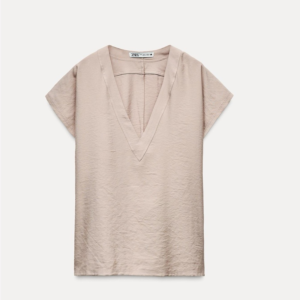 Zara Women's Soft Beige V-Neck Blouse